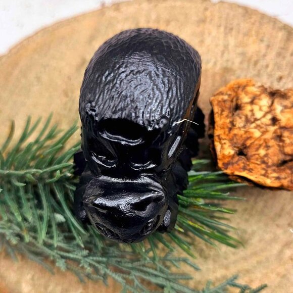 Nature Black Obsidian Hand Carved Cat Bus 3" Decor Figure - Picture 6 of 10